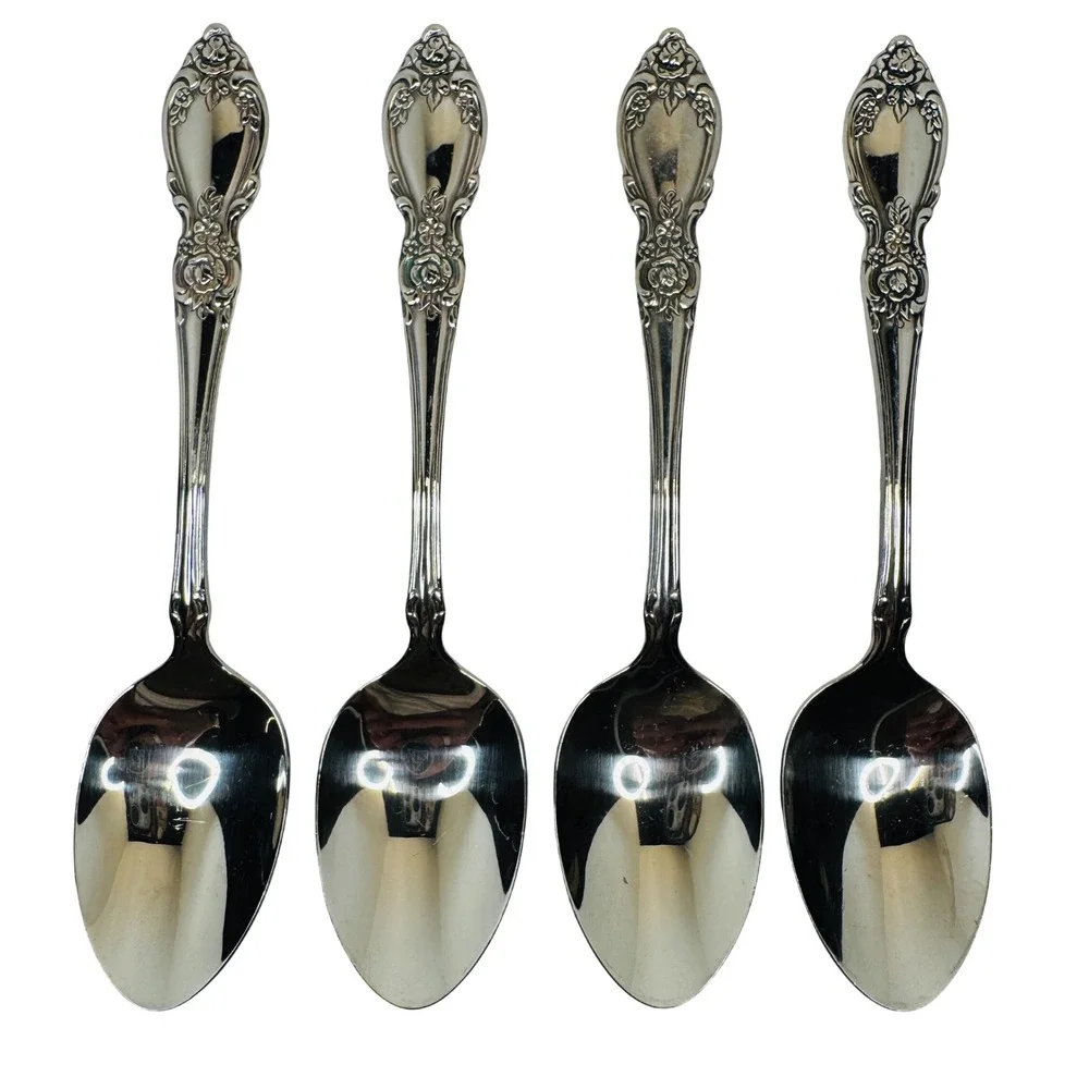 Oneida Plantation‎ Stainless Teaspoons Set of 4 Rose Floral Vintage Flatware 6